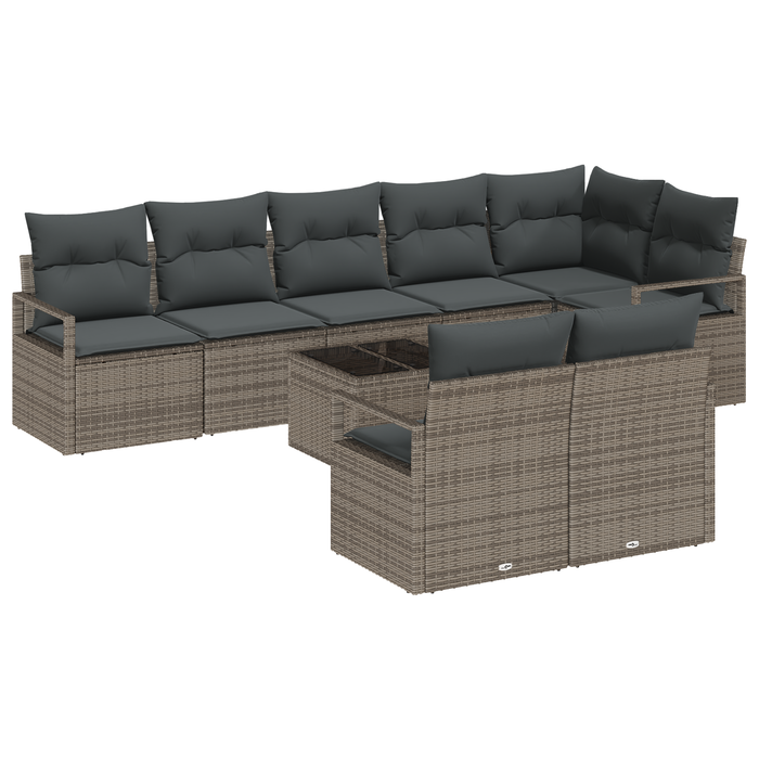 Set di divani giardino  8 pezzi con cuscini polyrattan nero