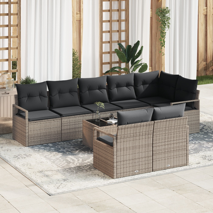 Set di divani giardino  8 pezzi con cuscini polyrattan nero