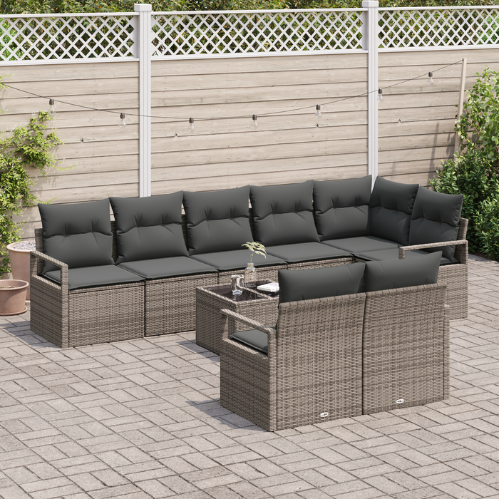 Set di divani giardino  8 pezzi con cuscini polyrattan nero