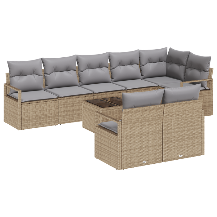 Set Divano da Giardino  9 Pezzi con Cuscini in Polyrattan Nero
