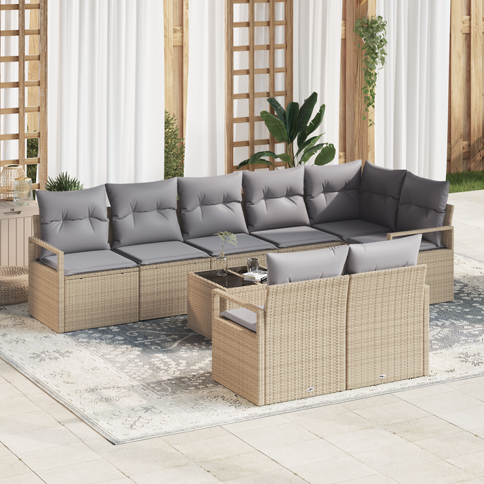 Set Divano da Giardino  9 Pezzi con Cuscini in Polyrattan Nero