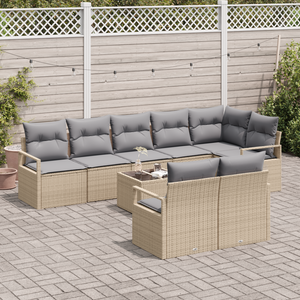 Set Divano da Giardino  9 Pezzi con Cuscini in Polyrattan Nero