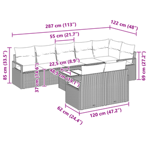 Set Divano da Giardino  9 Pezzi con Cuscini in Polyrattan Nero