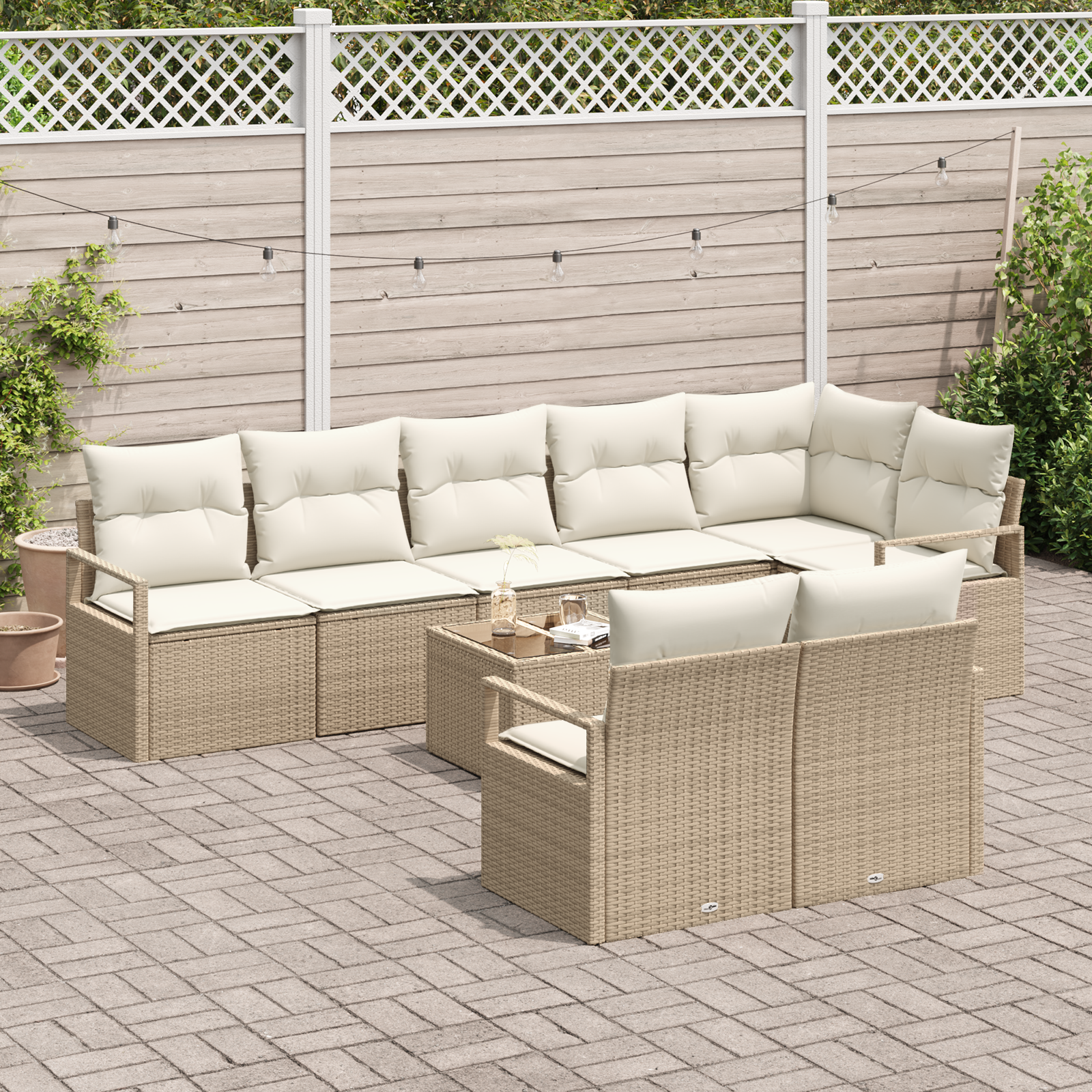 Set divano da giardino  9 pezzi con cuscini in rattan PE marrone