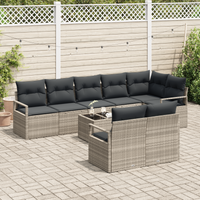 Set di divani da giardino  da 9 pezzi con cuscini grigio polyrattan