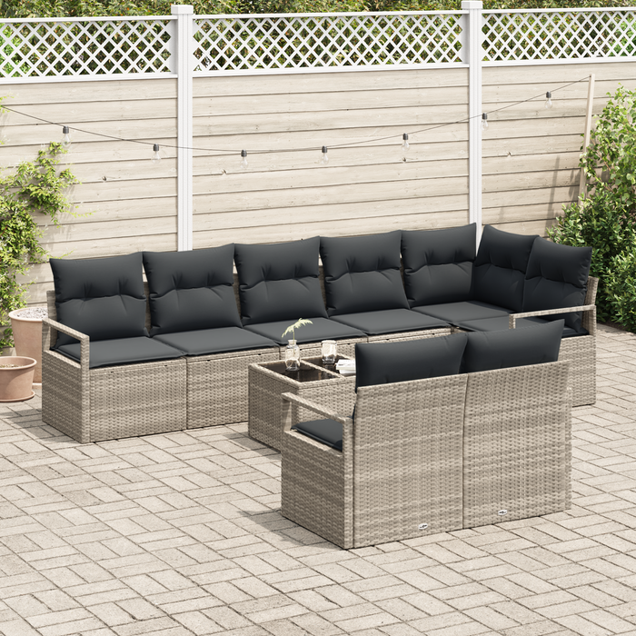 Set di divani da giardino  da 9 pezzi con cuscini grigio polyrattan