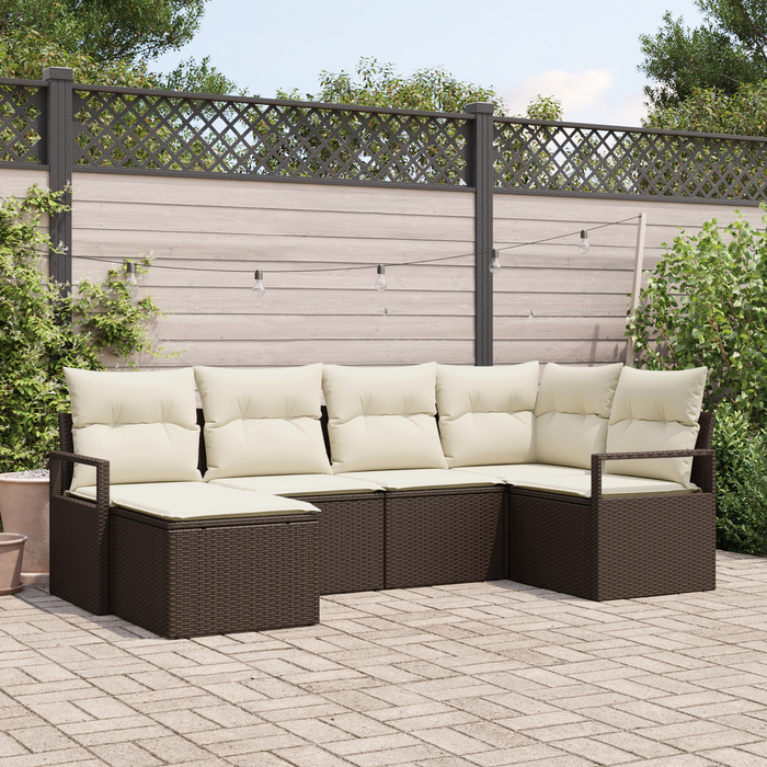 Set divano da giardino 6 pezzi con cuscini marrone polyrattan