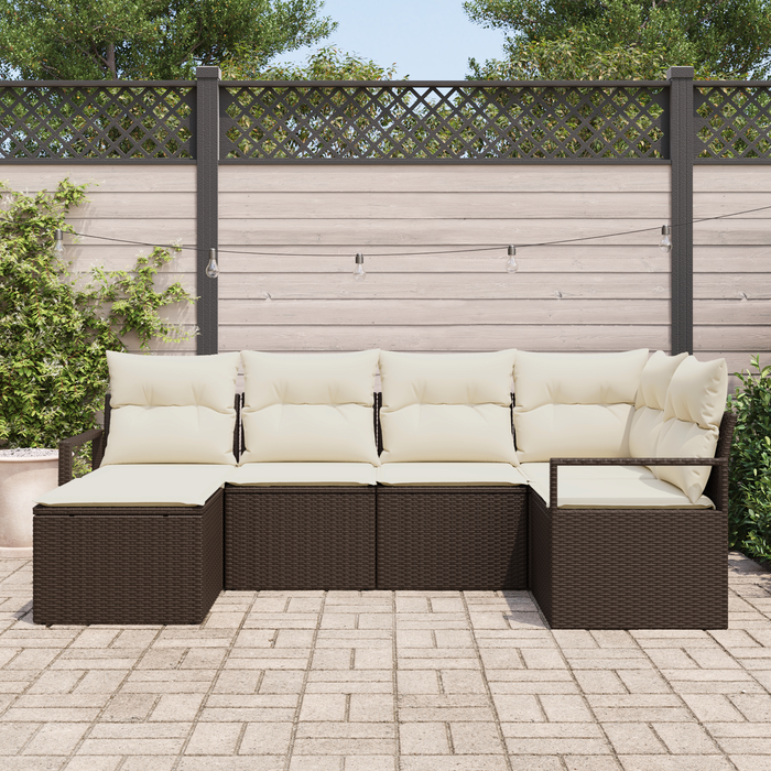 Set divano da giardino 6 pezzi con cuscini marrone polyrattan