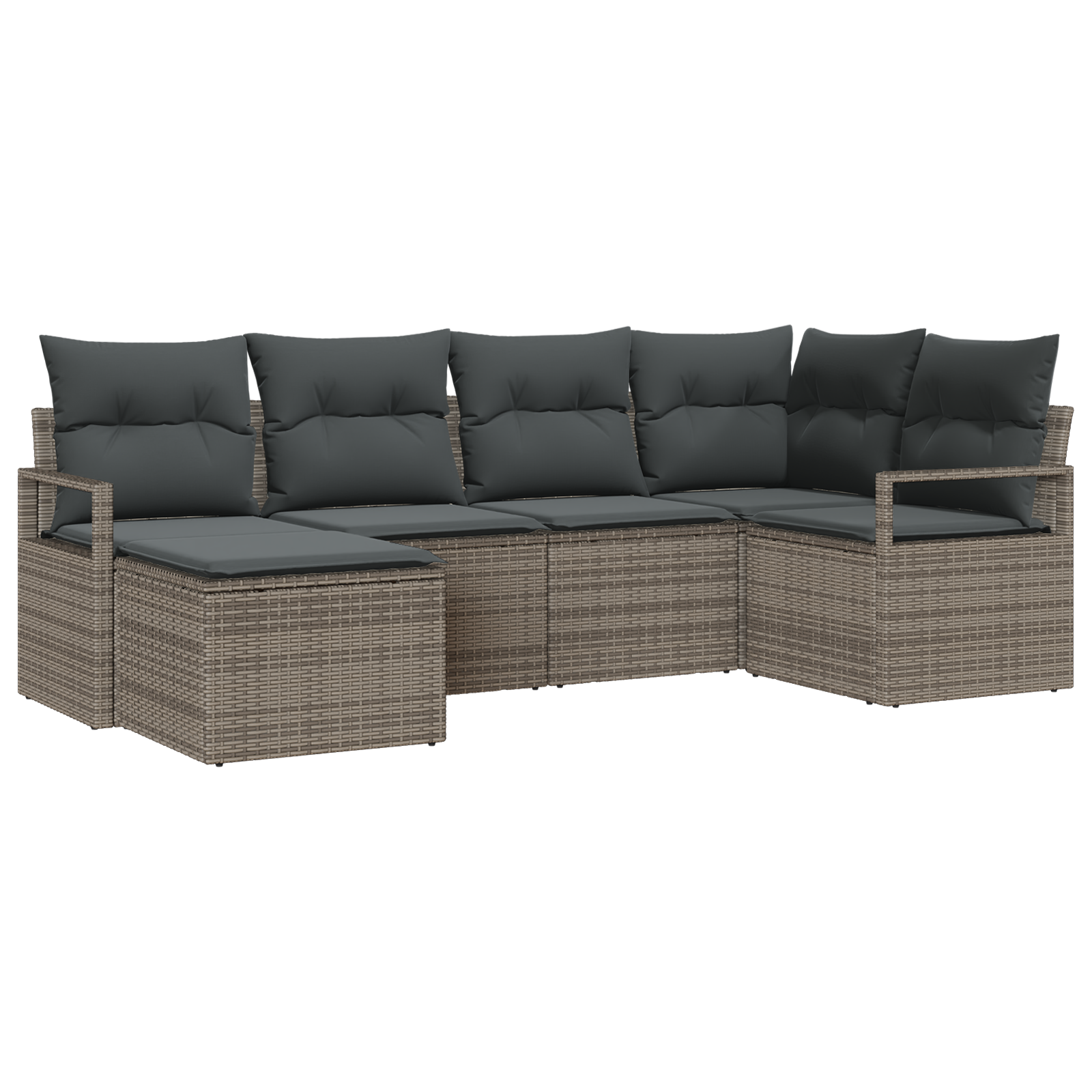 Set Divano da Giardino a 6 Pezzi con Cuscini Grigio Polyrattan
