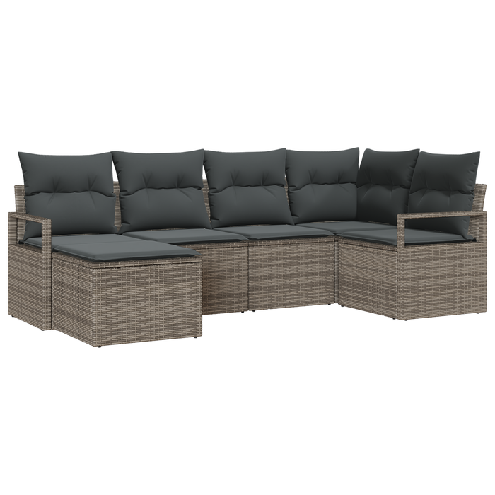 Set Divano da Giardino a 6 Pezzi con Cuscini Grigio Polyrattan