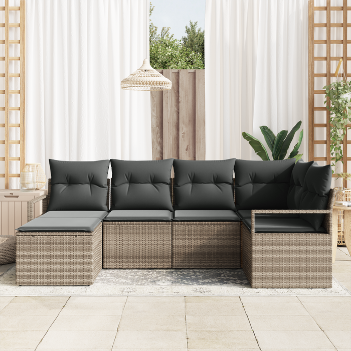 Set Divano da Giardino a 6 Pezzi con Cuscini Grigio Polyrattan