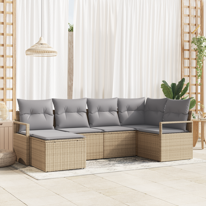 Set di divani da giardino  6 pezzi con cuscini Beige Rattan sintetico