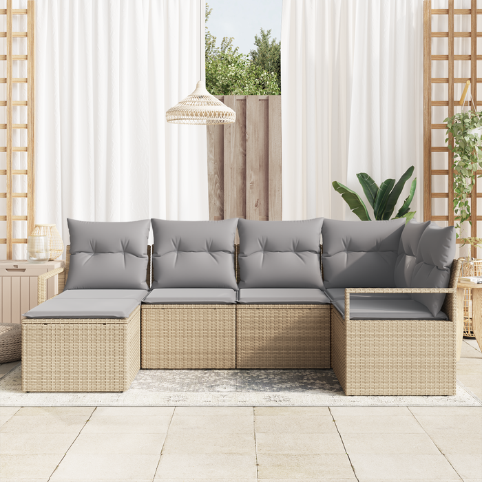 Set di divani da giardino  6 pezzi con cuscini Beige Rattan sintetico