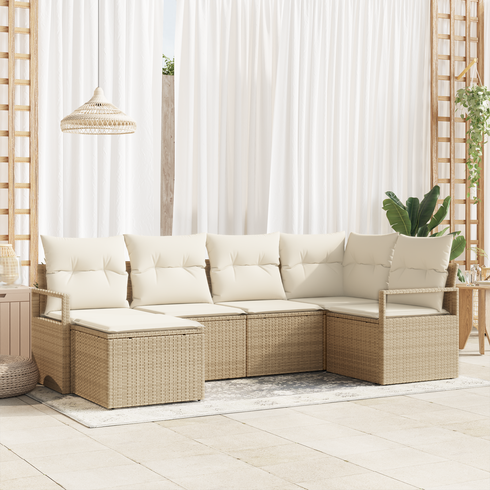 Set da divano da giardino  6 pezzi con cuscini beige in polirattan