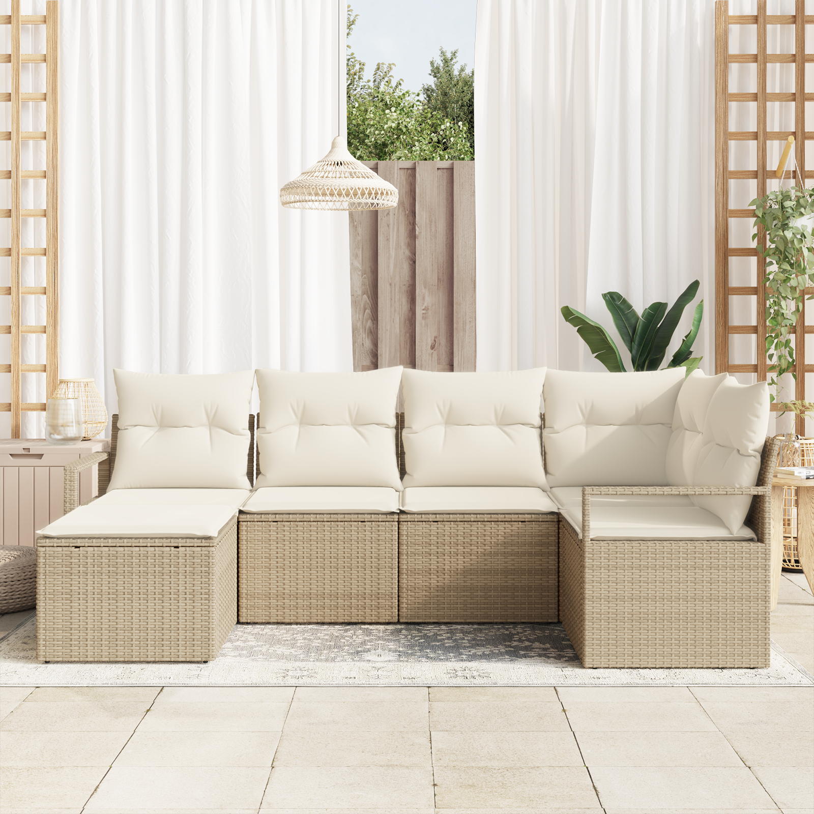 Set da divano da giardino  6 pezzi con cuscini beige in polirattan