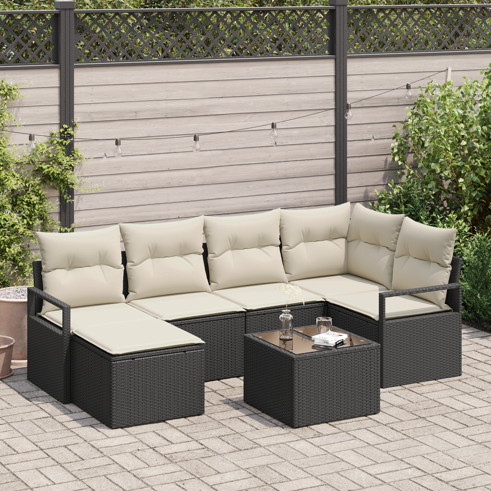 Set divani giardino  6 pezzi con cuscini in polyrattan marrone