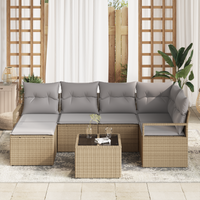 Set Divano da Giardino Modular 7 Pezzi con Cuscini Rattan Poliestere Nero