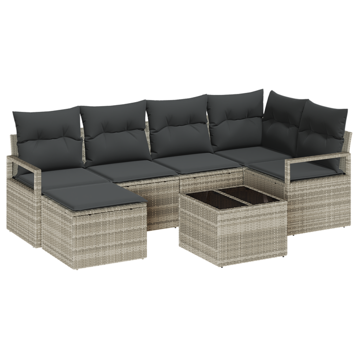 Set di divani da giardino  da 7 pezzi con cuscini Grigio Rattan