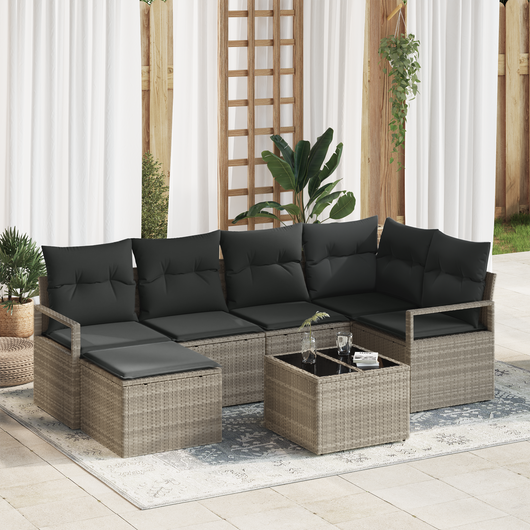 Set di divani da giardino  da 7 pezzi con cuscini Grigio Rattan