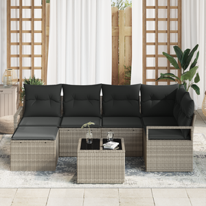 Set di divani da giardino  da 7 pezzi con cuscini Grigio Rattan