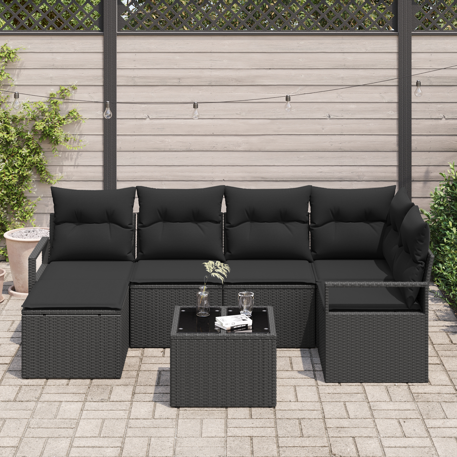 Set Divano Giardino Modulare con Cuscini Beige in Polyrattan