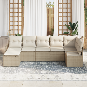 Set di divani da giardino  7 pezzi con cuscini Beige Polyrattan