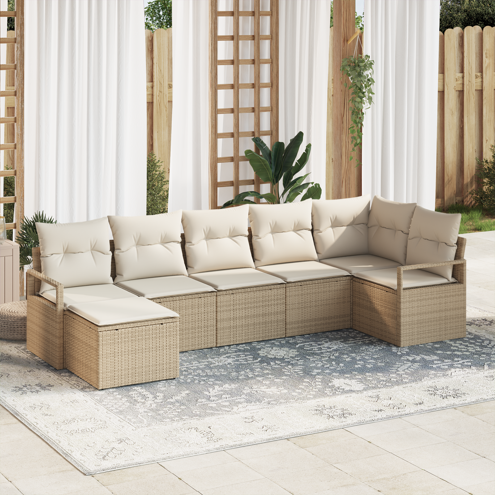 Set di divani da giardino  7 pezzi con cuscini Beige Polyrattan