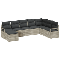 Set di divani da giardino  7 pezzi con cuscini Grigio chiaro Polyrattan