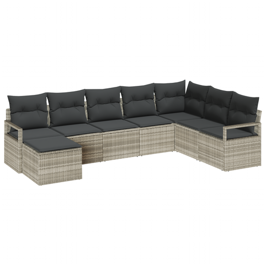Set di divani da giardino  7 pezzi con cuscini Grigio chiaro Polyrattan
