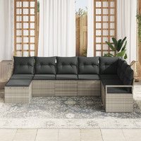 Set di divani da giardino  7 pezzi con cuscini Grigio chiaro Polyrattan