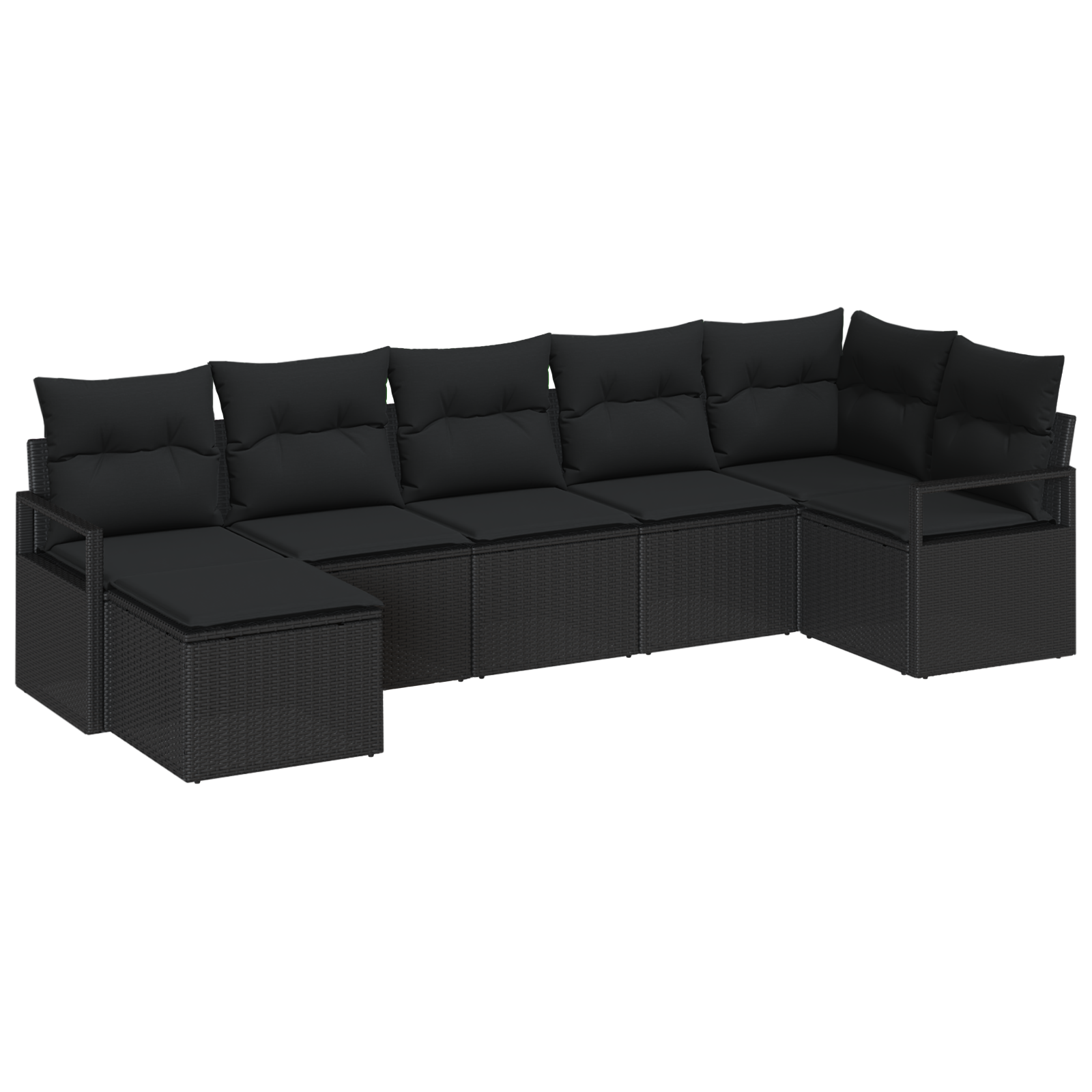 Set divano da giardino 7 pezzi con cuscini in rattan poly nero