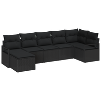 Set divano da giardino 7 pezzi con cuscini in rattan poly nero