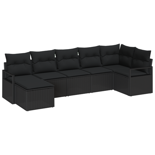 Set divano da giardino 7 pezzi con cuscini in rattan poly nero