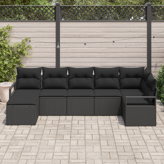 Set divano da giardino 7 pezzi con cuscini in rattan poly nero