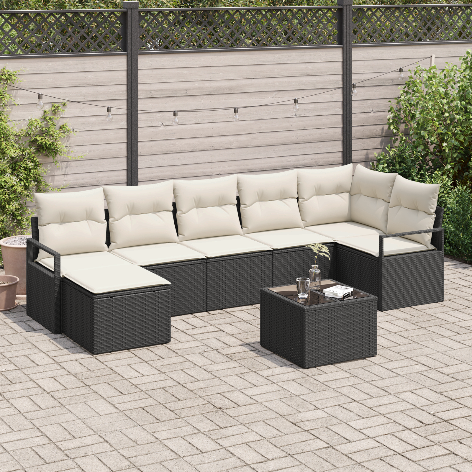 Set di Divani da Giardino  da 7 Pezzi con Cuscini Rattan Sintetico Marrone
