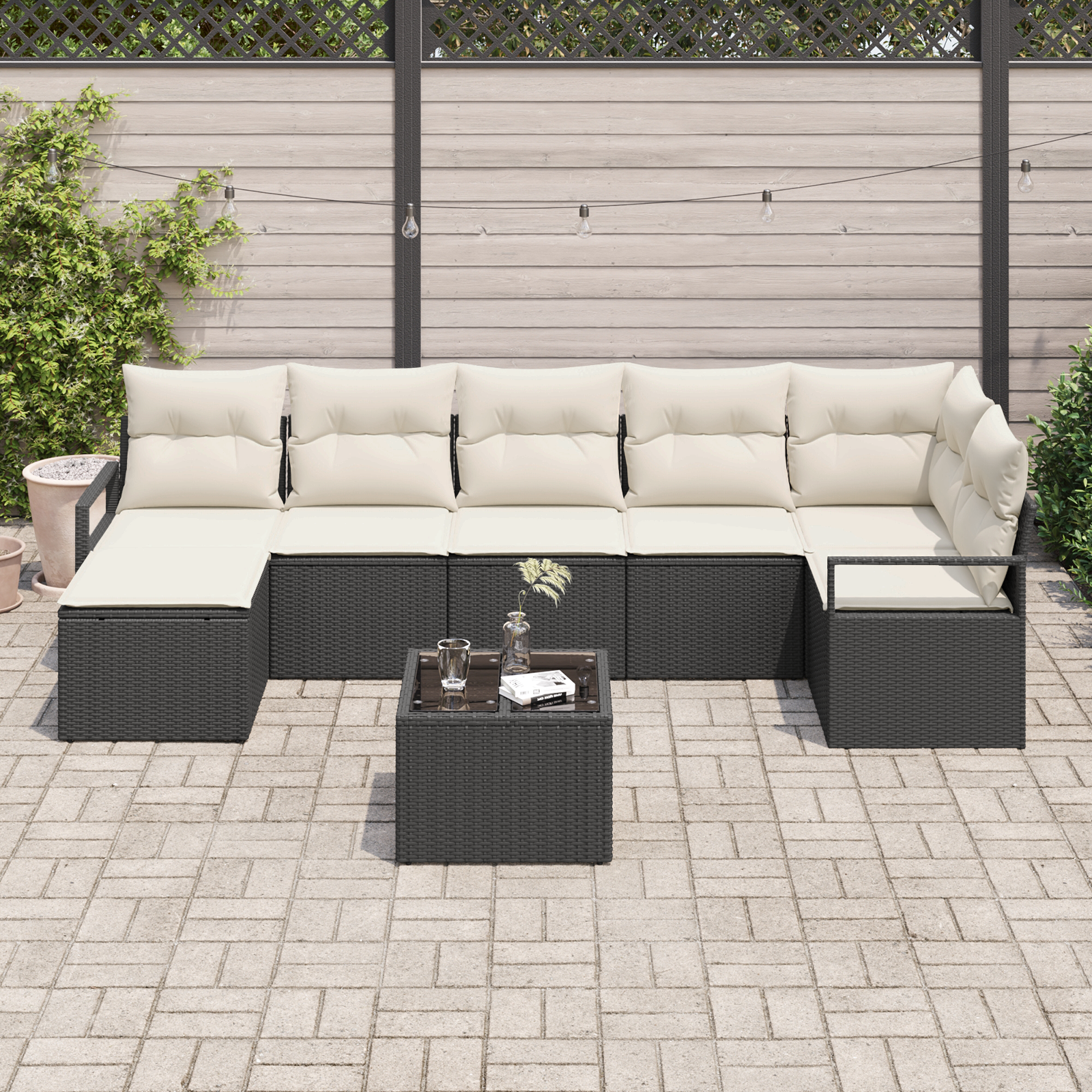 Set di Divani da Giardino  da 7 Pezzi con Cuscini Rattan Sintetico Marrone