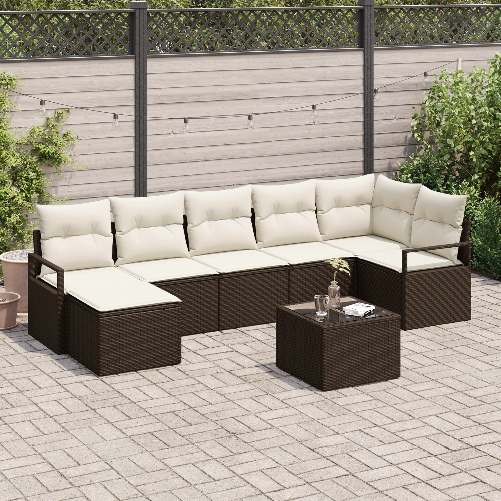 Set di divani da giardino 7 pezzi con cuscini grigi in polyrattan