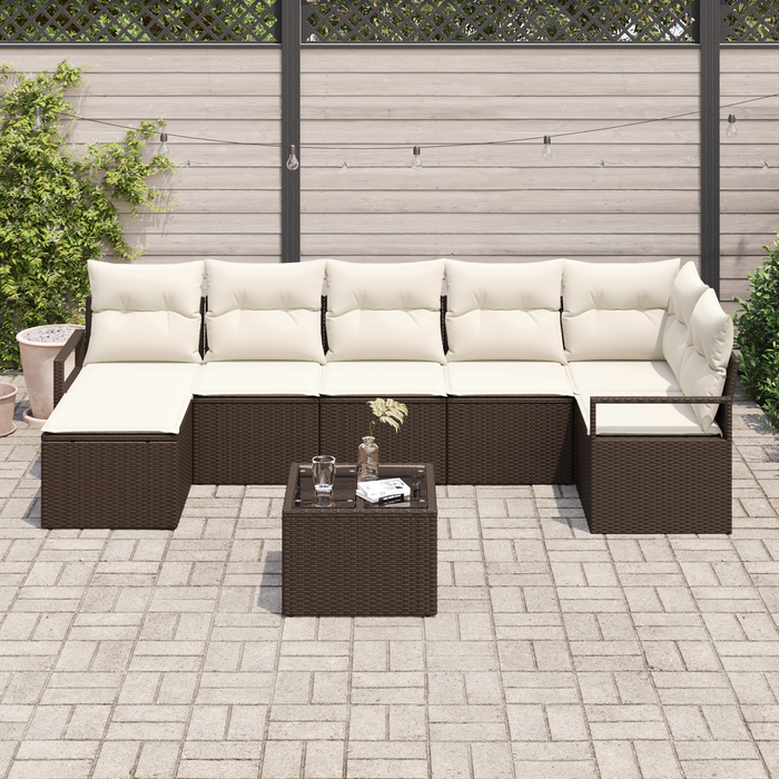 Set di divani da giardino 7 pezzi con cuscini grigi in polyrattan