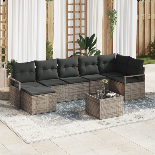 Set Divano da Giardino  7 Pezzi con Cuscini Rattan Polirattan Nero