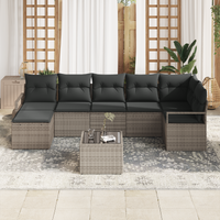 Set Divano da Giardino  7 Pezzi con Cuscini Rattan Polirattan Nero