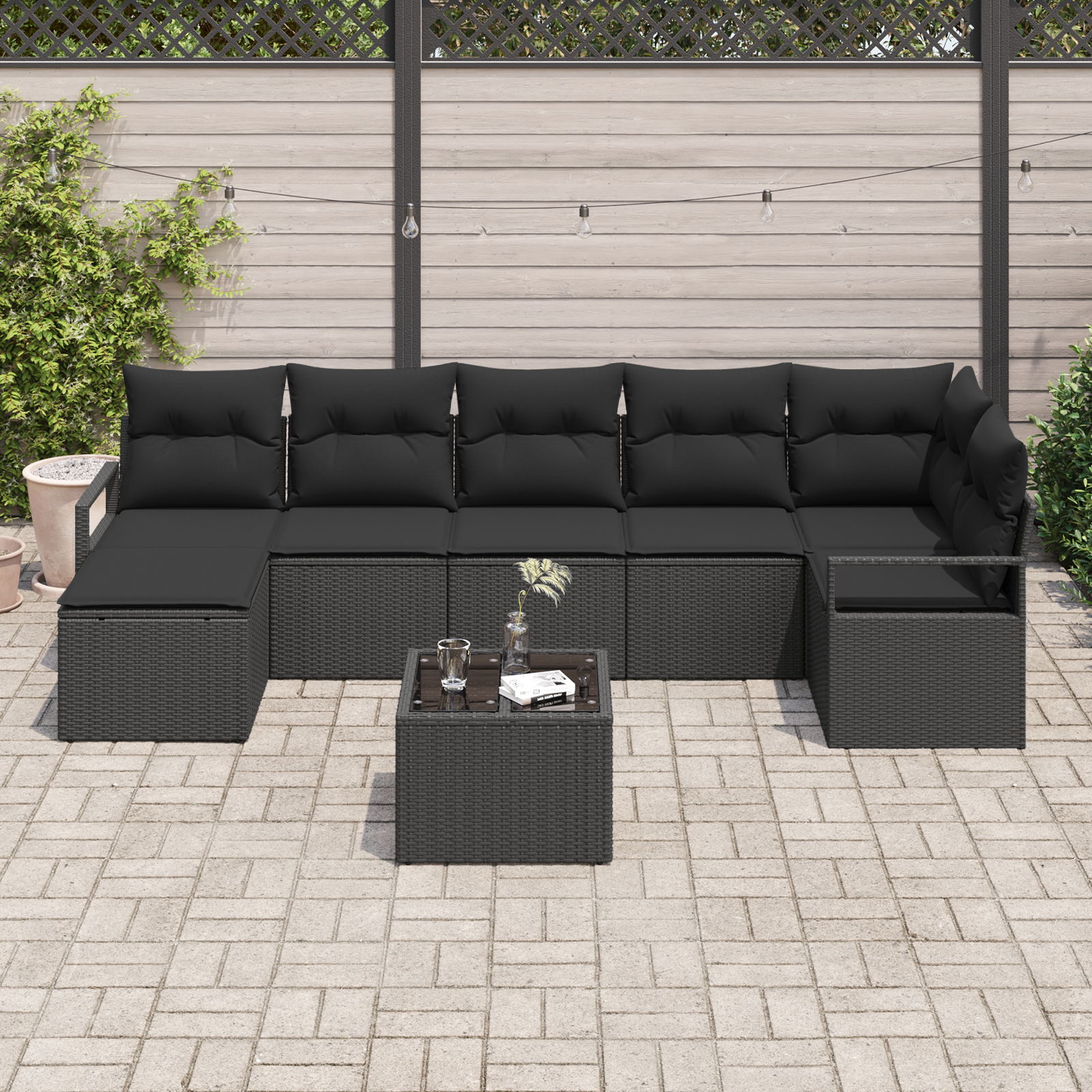 Set di Divano da Giardino 8 Pezzi con Cuscini Beige Polyrattan