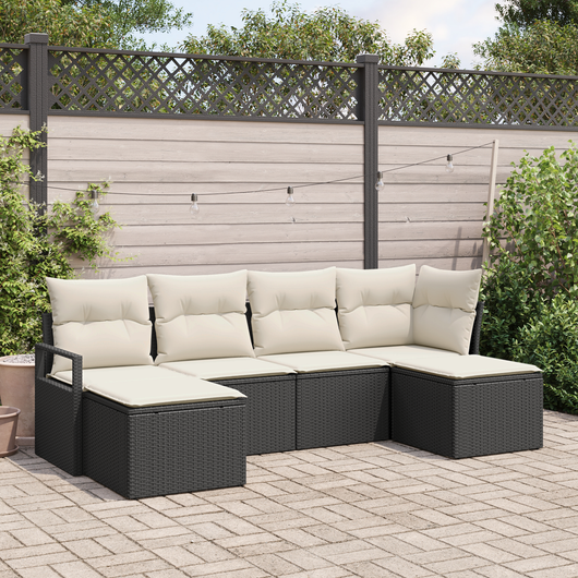 Set divano giardino 6 pezzi con cuscini polyrattan nero