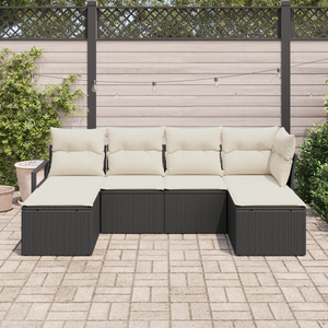 Set divano giardino 6 pezzi con cuscini polyrattan nero