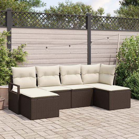 Set Divano da Giardino 6 Pezzi con Cuscini Marrone Rattan