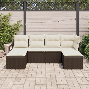 Set Divano da Giardino 6 Pezzi con Cuscini Marrone Rattan