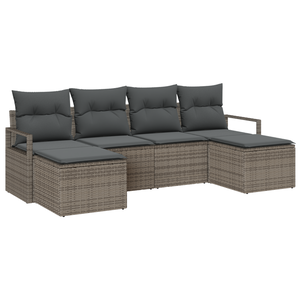 Set di Divano da Giardino  6 Pezzi con Cuscini Grigio Polyrattan