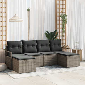 Set di Divano da Giardino  6 Pezzi con Cuscini Grigio Polyrattan