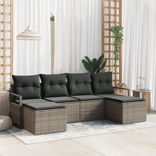 Set di Divano da Giardino  6 Pezzi con Cuscini Grigio Polyrattan