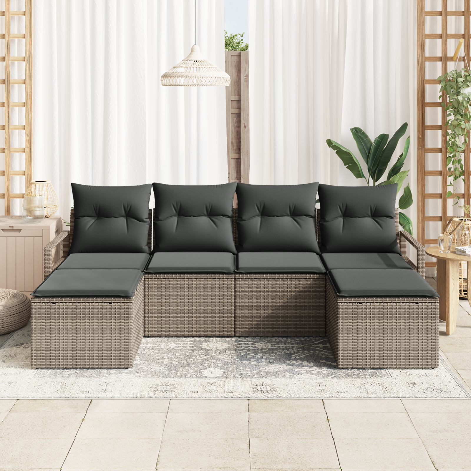 Set di Divano da Giardino  6 Pezzi con Cuscini Grigio Polyrattan