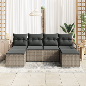 Set di Divano da Giardino  6 Pezzi con Cuscini Grigio Polyrattan